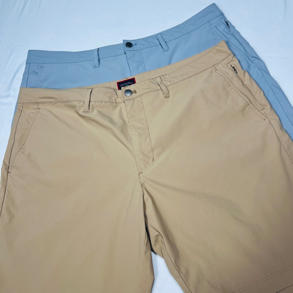 UNTUCKit Mens Traveler Tech Performance Shorts Bundle Size 38 Tan Gray 9" Inseam